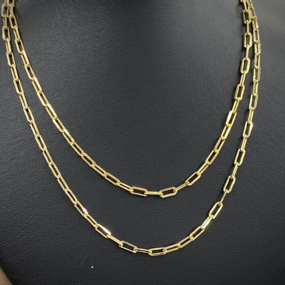 Women's Paper Clip Chain 14K GF Cadena Paper Clip Mujer Chocker Necklace Fashion - Picture 7 of 9